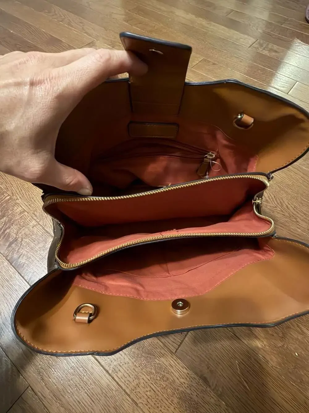 Adrienne Vittadini Brown and Tan Clam Case Crossbody Bag